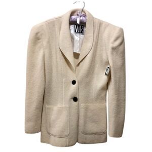 Vintage Wayne Rogers szS cream colored wool blazer jacket with shoulder pads EVC